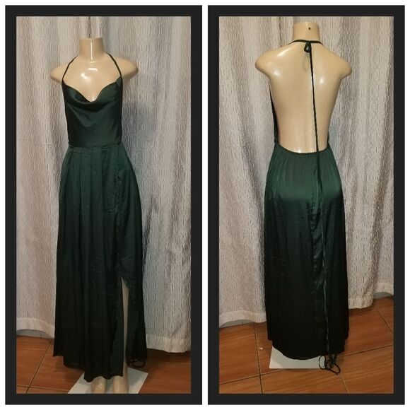 Satin Formal Dress Sexy V Neck Backless Maxi Cocktail Party Wedding SZ Medium - Picture 2 of 11